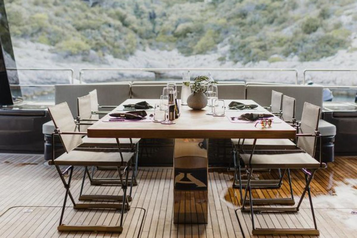 Deck of Amber One, a Sunreef Yachts Sunreef 70 Power catamaran at Grad Kaštela, Croatia