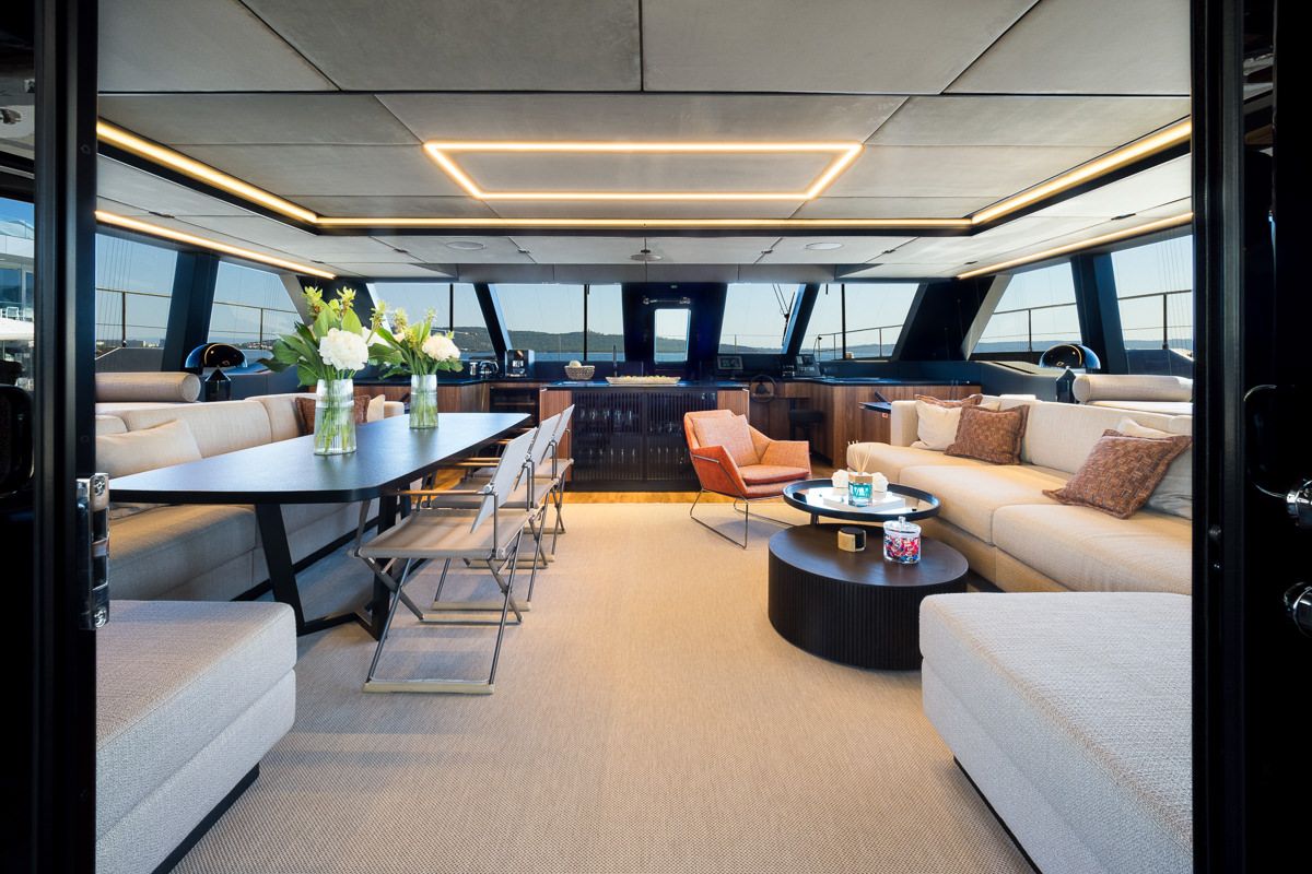 Salon of Amber One, a Sunreef Yachts Sunreef 70 Power catamaran at Grad Kaštela, Croatia
