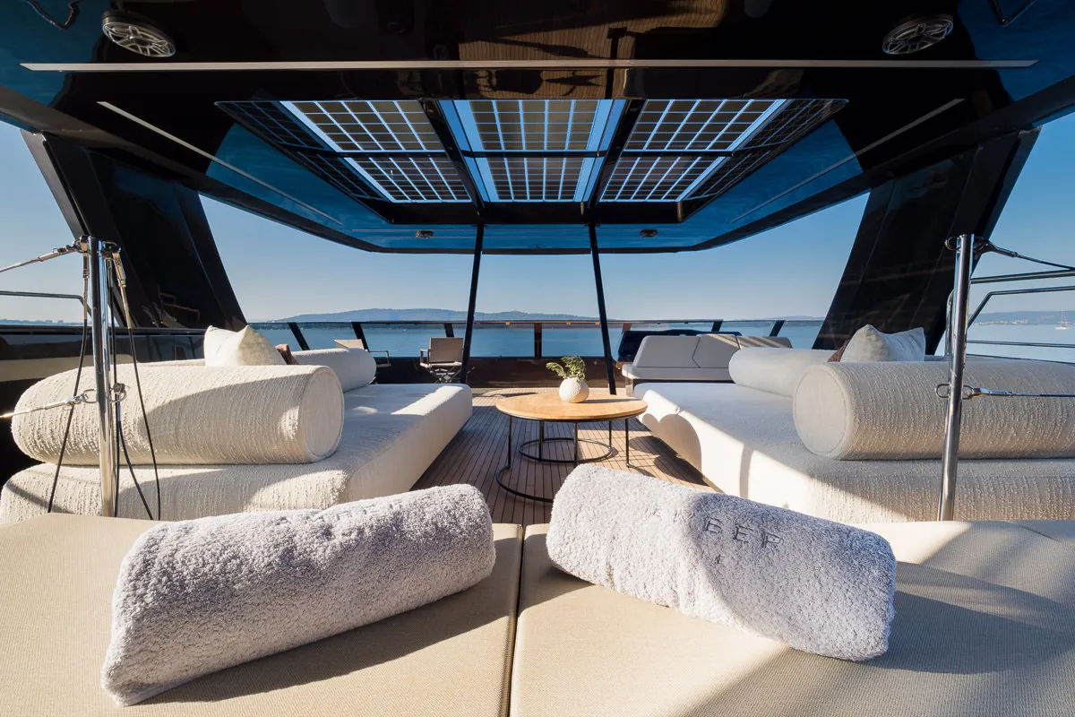 Deck of Amber One, a Sunreef Yachts Sunreef 70 Power catamaran at Grad Kaštela, Croatia