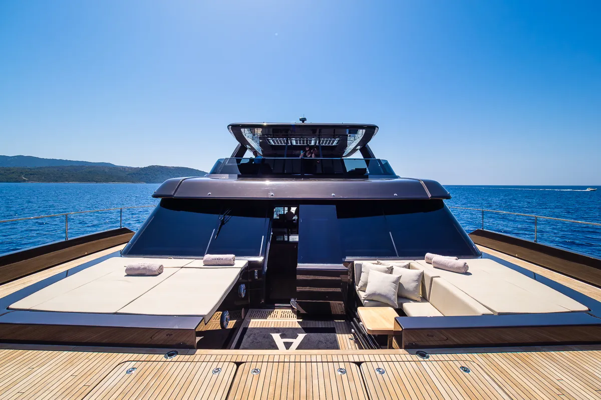 Deck of Amber One, a Sunreef Yachts Sunreef 70 Power catamaran at Grad Kaštela, Croatia