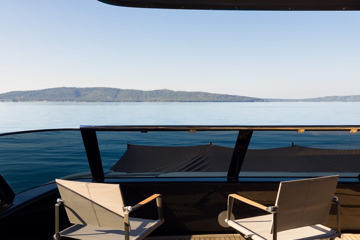 Deck of Amber One, a Sunreef Yachts Sunreef 70 Power catamaran at Grad Kaštela, Croatia
