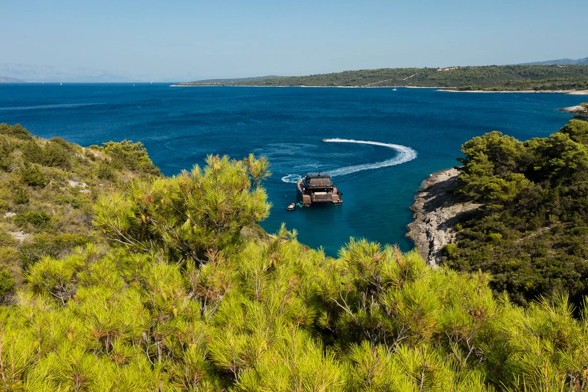 Exterior view of Amber One, a Sunreef Yachts Sunreef 70 Power catamaran at Grad Kaštela, Croatia