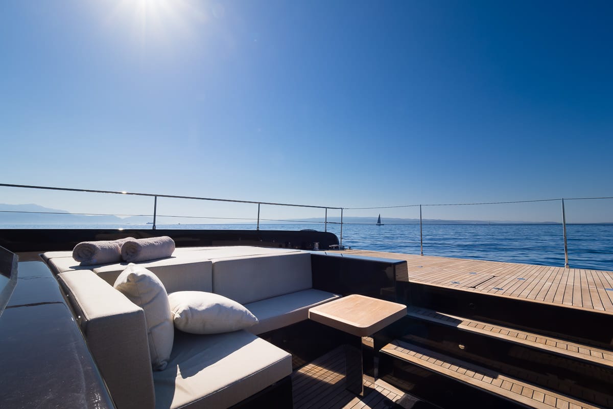 Deck of Amber One, a Sunreef Yachts Sunreef 70 Power catamaran at Grad Kaštela, Croatia
