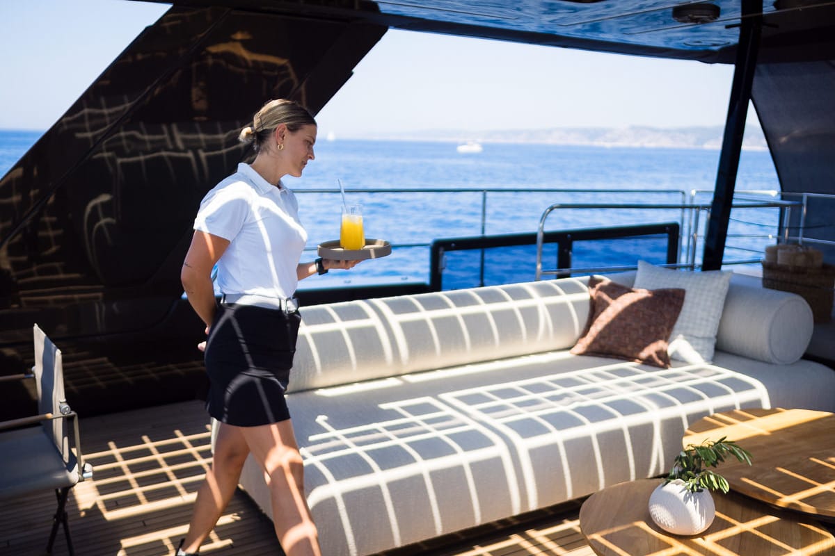Deck of Amber One, a Sunreef Yachts Sunreef 70 Power catamaran at Grad Kaštela, Croatia