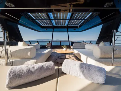 Deck of Amber One, a Sunreef Yachts Sunreef 70 Power catamaran at Grad Kaštela, Croatia