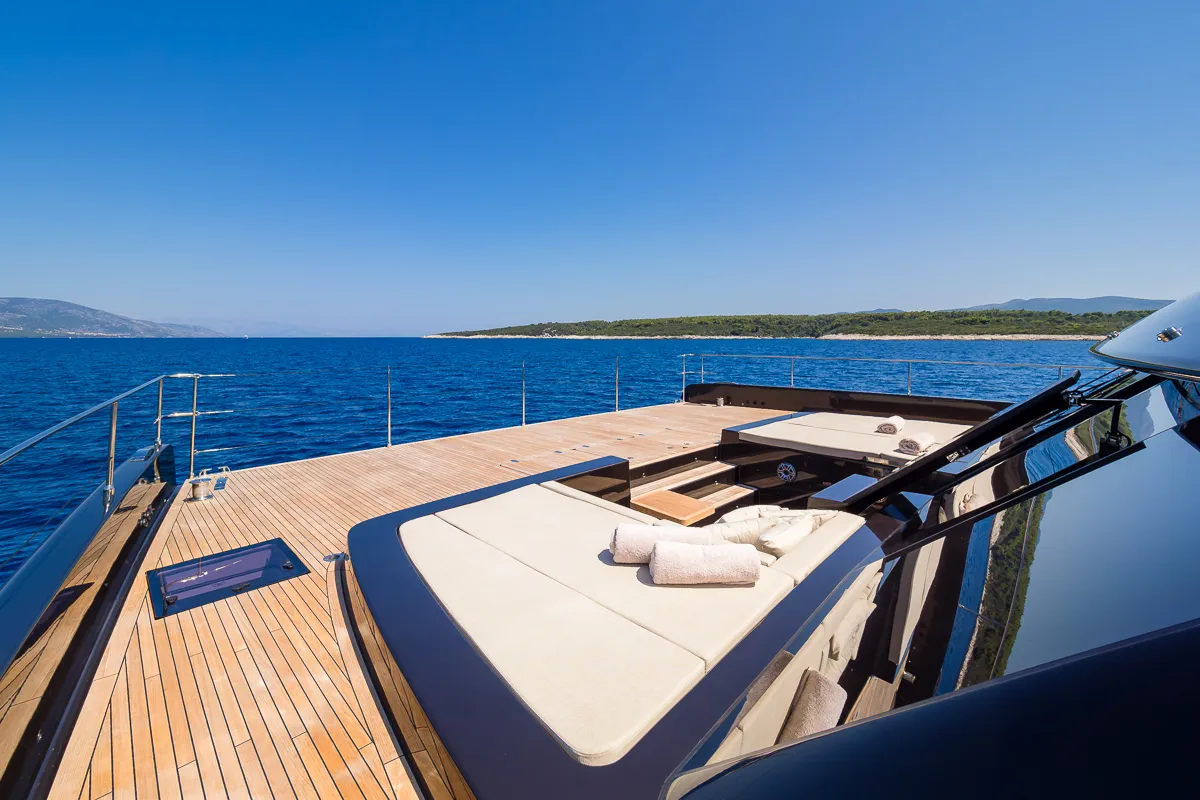 Deck of Amber One, a Sunreef Yachts Sunreef 70 Power catamaran at Grad Kaštela, Croatia