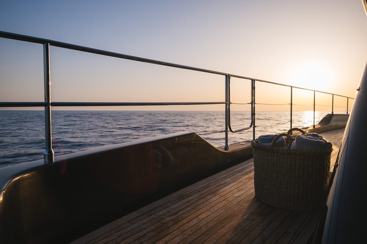 Deck of Amber One, a Sunreef Yachts Sunreef 70 Power catamaran at Grad Kaštela, Croatia