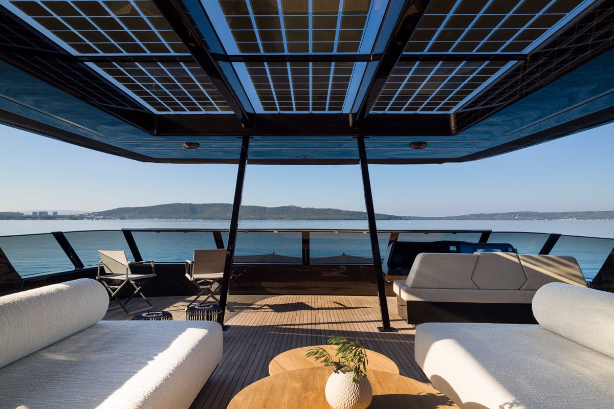 Deck of Amber One, a Sunreef Yachts Sunreef 70 Power catamaran at Grad Kaštela, Croatia