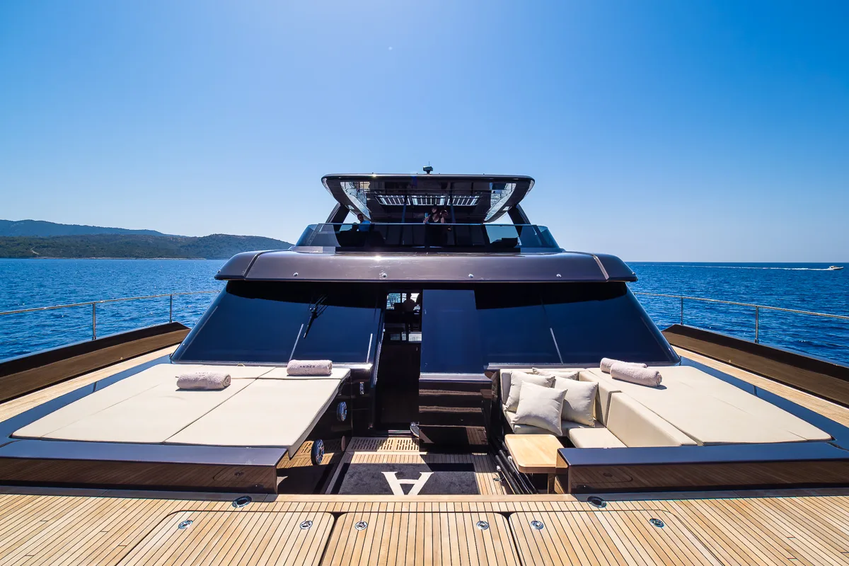 Deck of Amber One, a Sunreef Yachts Sunreef 70 Power catamaran at Grad Kaštela, Croatia