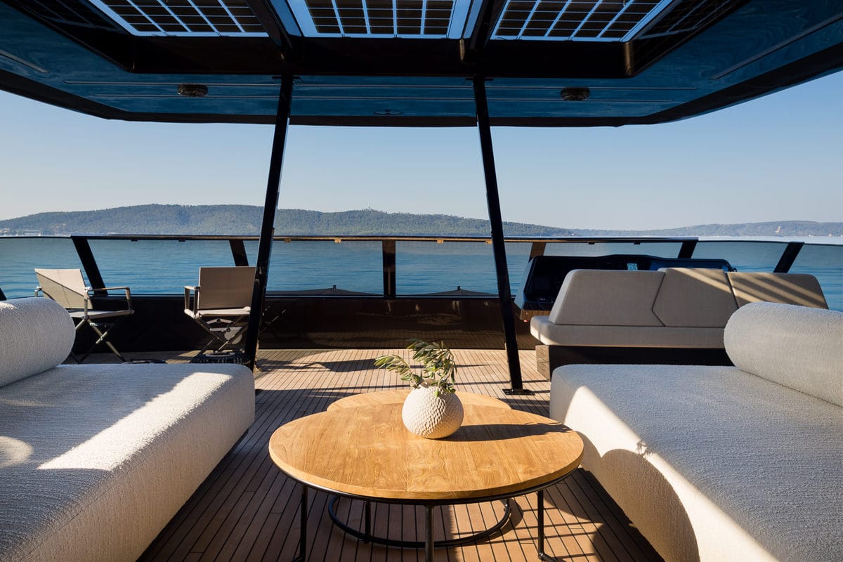 Deck of Amber One, a Sunreef Yachts Sunreef 70 Power catamaran at Grad Kaštela, Croatia