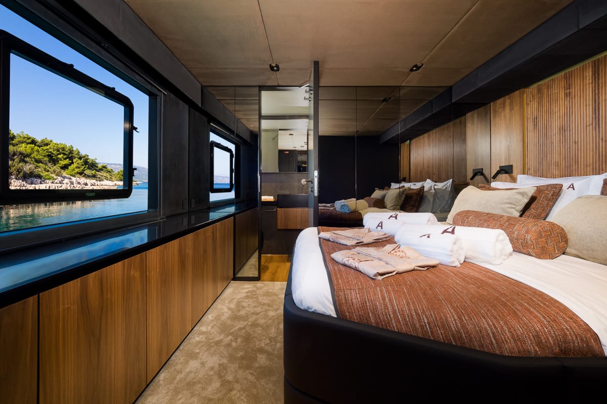 Cabin on Amber One, a Sunreef Yachts Sunreef 70 Power catamaran at Grad Kaštela, Croatia