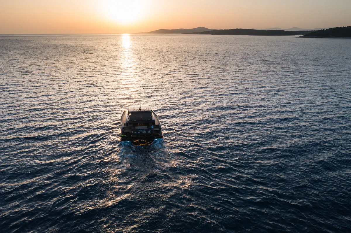 Exterior view of Amber One, a Sunreef Yachts Sunreef 70 Power catamaran at Grad Kaštela, Croatia