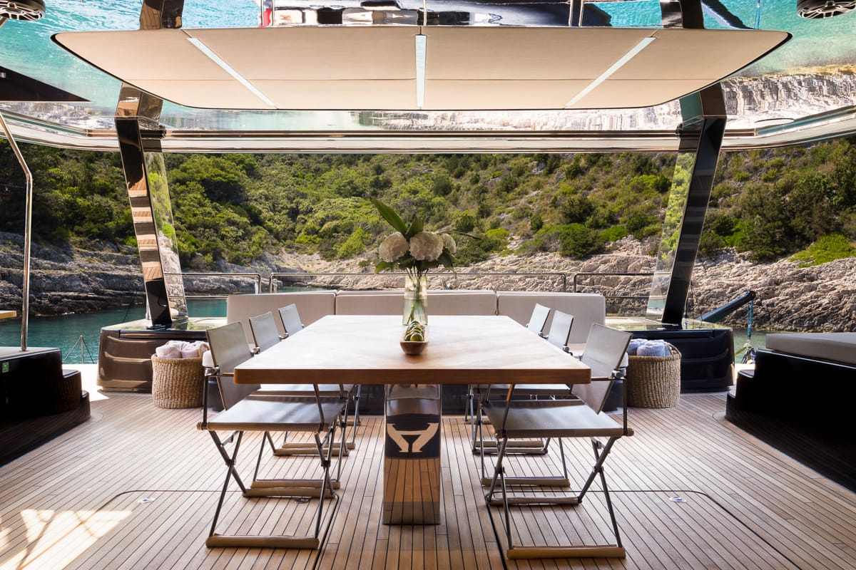 Deck of Amber One, a Sunreef Yachts Sunreef 70 Power catamaran at Grad Kaštela, Croatia