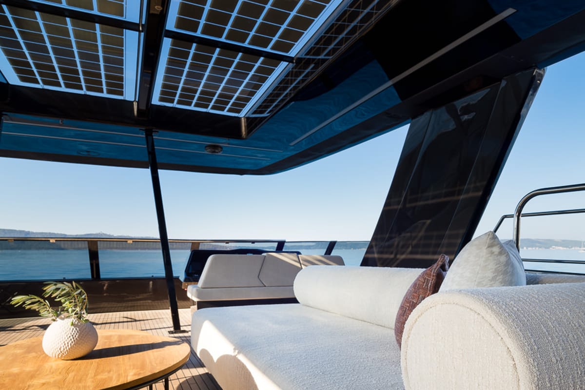 Deck of Amber One, a Sunreef Yachts Sunreef 70 Power catamaran at Grad Kaštela, Croatia
