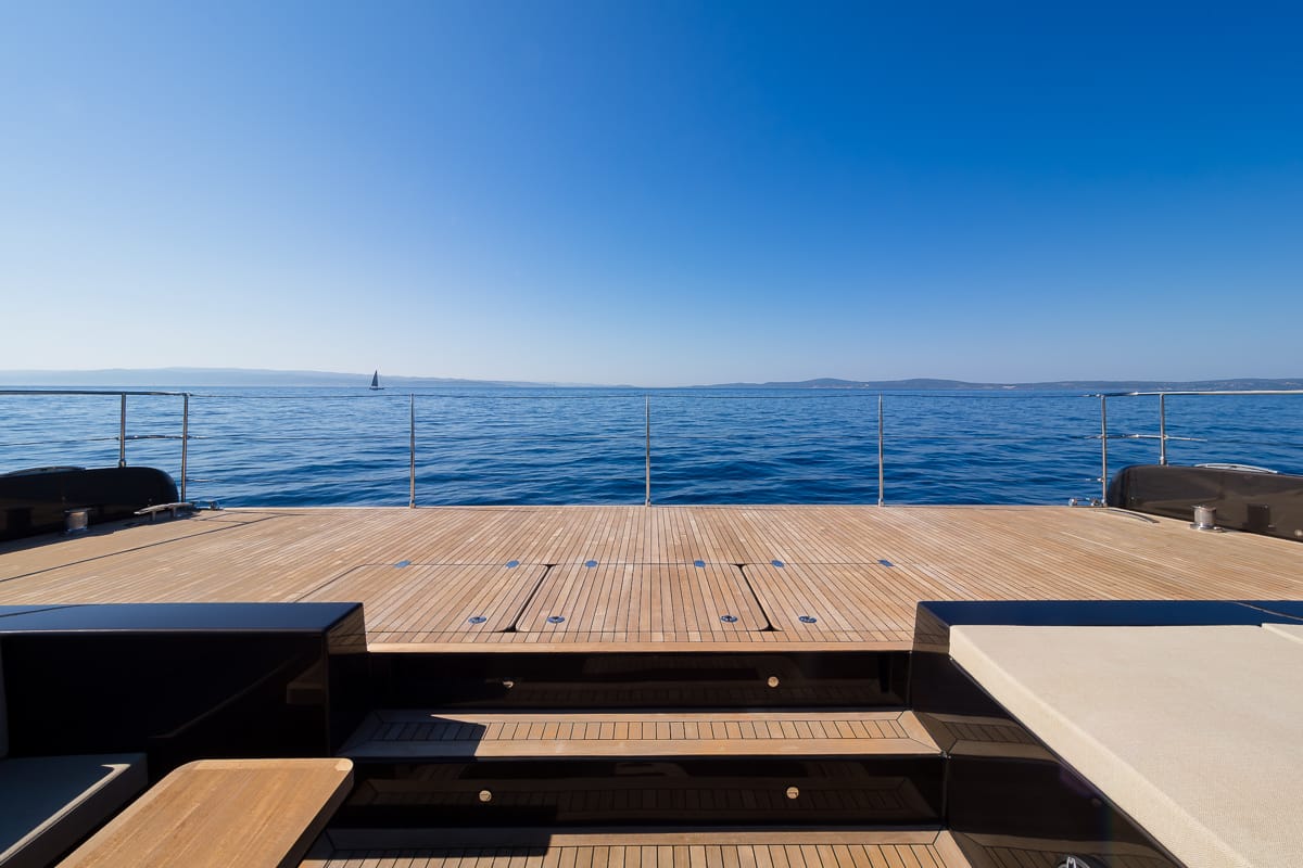 Deck of Amber One, a Sunreef Yachts Sunreef 70 Power catamaran at Grad Kaštela, Croatia