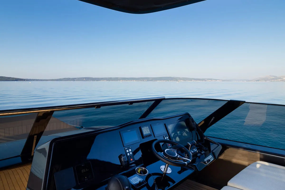 Cockpit of Amber One, a Sunreef Yachts Sunreef 70 Power catamaran at Grad Kaštela, Croatia