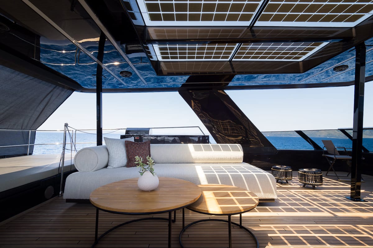 Deck of Amber One, a Sunreef Yachts Sunreef 70 Power catamaran at Grad Kaštela, Croatia