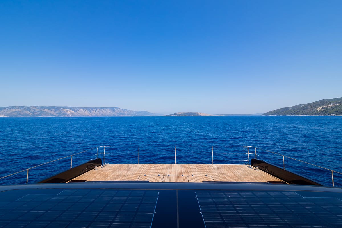 Deck of Amber One, a Sunreef Yachts Sunreef 70 Power catamaran at Grad Kaštela, Croatia