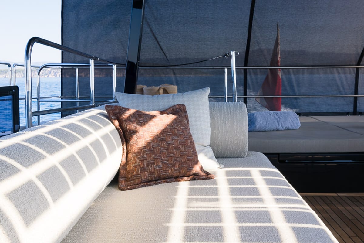 Deck of Amber One, a Sunreef Yachts Sunreef 70 Power catamaran at Grad Kaštela, Croatia