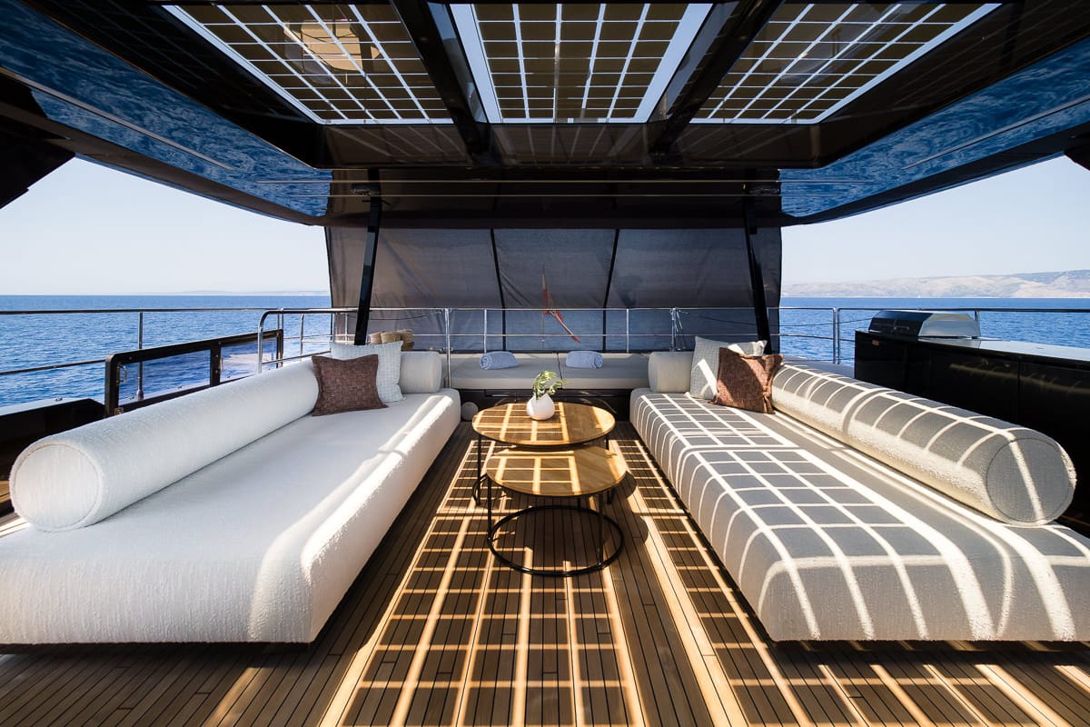 Deck of Amber One, a Sunreef Yachts Sunreef 70 Power catamaran at Grad Kaštela, Croatia
