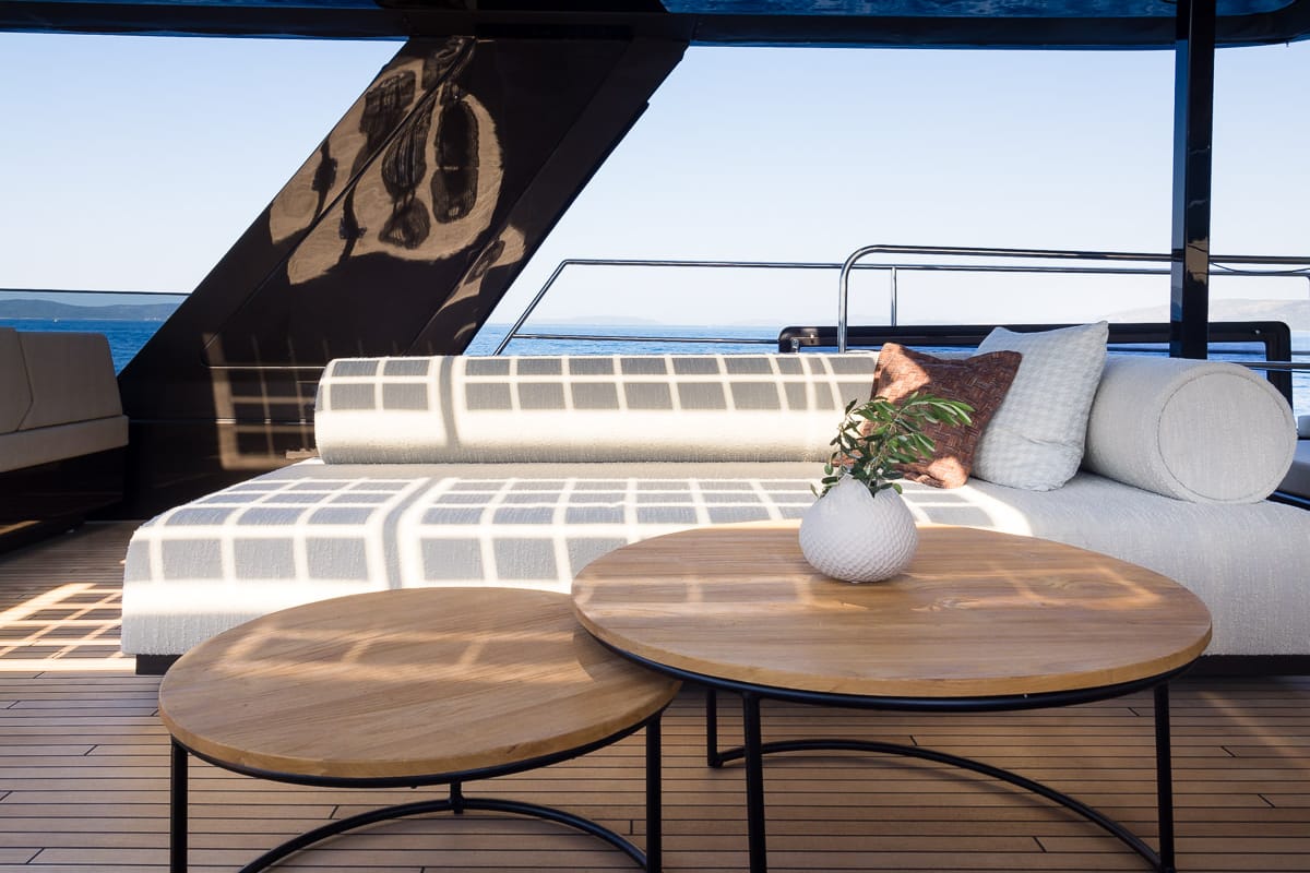 Deck of Amber One, a Sunreef Yachts Sunreef 70 Power catamaran at Grad Kaštela, Croatia