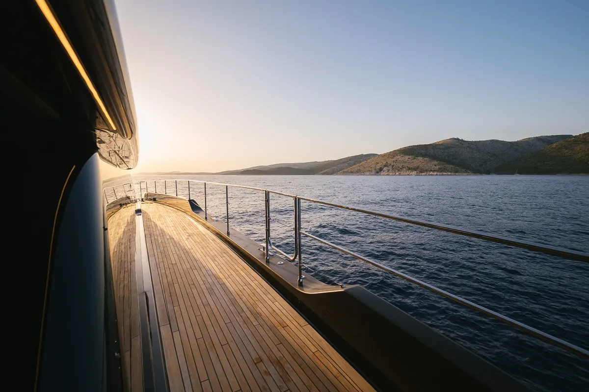 Deck of Amber One, a Sunreef Yachts Sunreef 70 Power catamaran at Grad Kaštela, Croatia