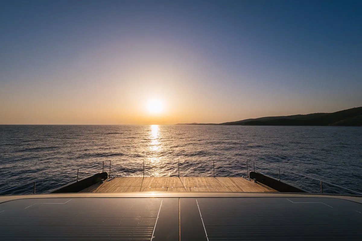 Exterior view of Amber One, a Sunreef Yachts Sunreef 70 Power catamaran at Grad Kaštela, Croatia
