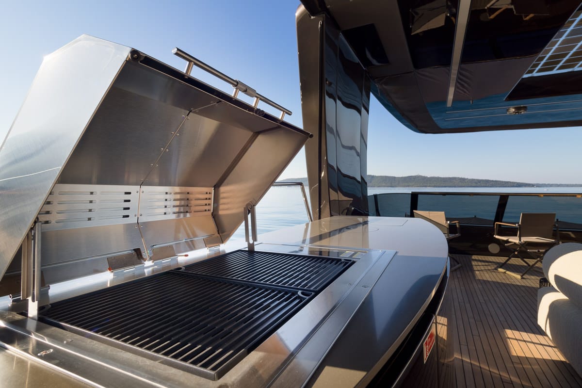 Deck of Amber One, a Sunreef Yachts Sunreef 70 Power catamaran at Grad Kaštela, Croatia