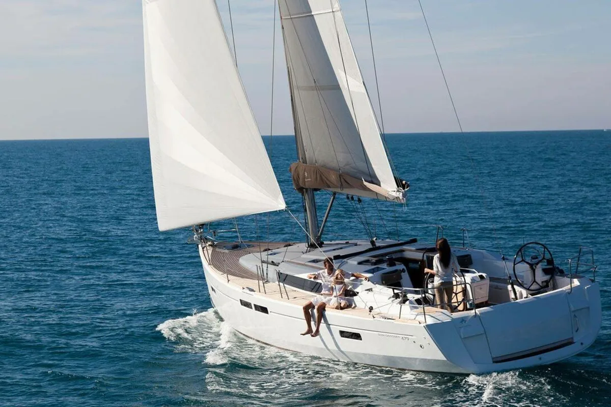 Exterior view of Horizon, a Jeanneau Sun Odyssey 479 sailboat at Općina Rogoznica, Croatia