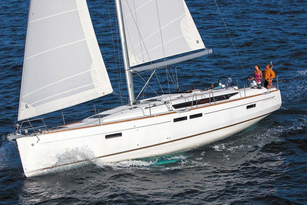 Exterior view of Horizon, a Jeanneau Sun Odyssey 479 sailboat at Općina Rogoznica, Croatia