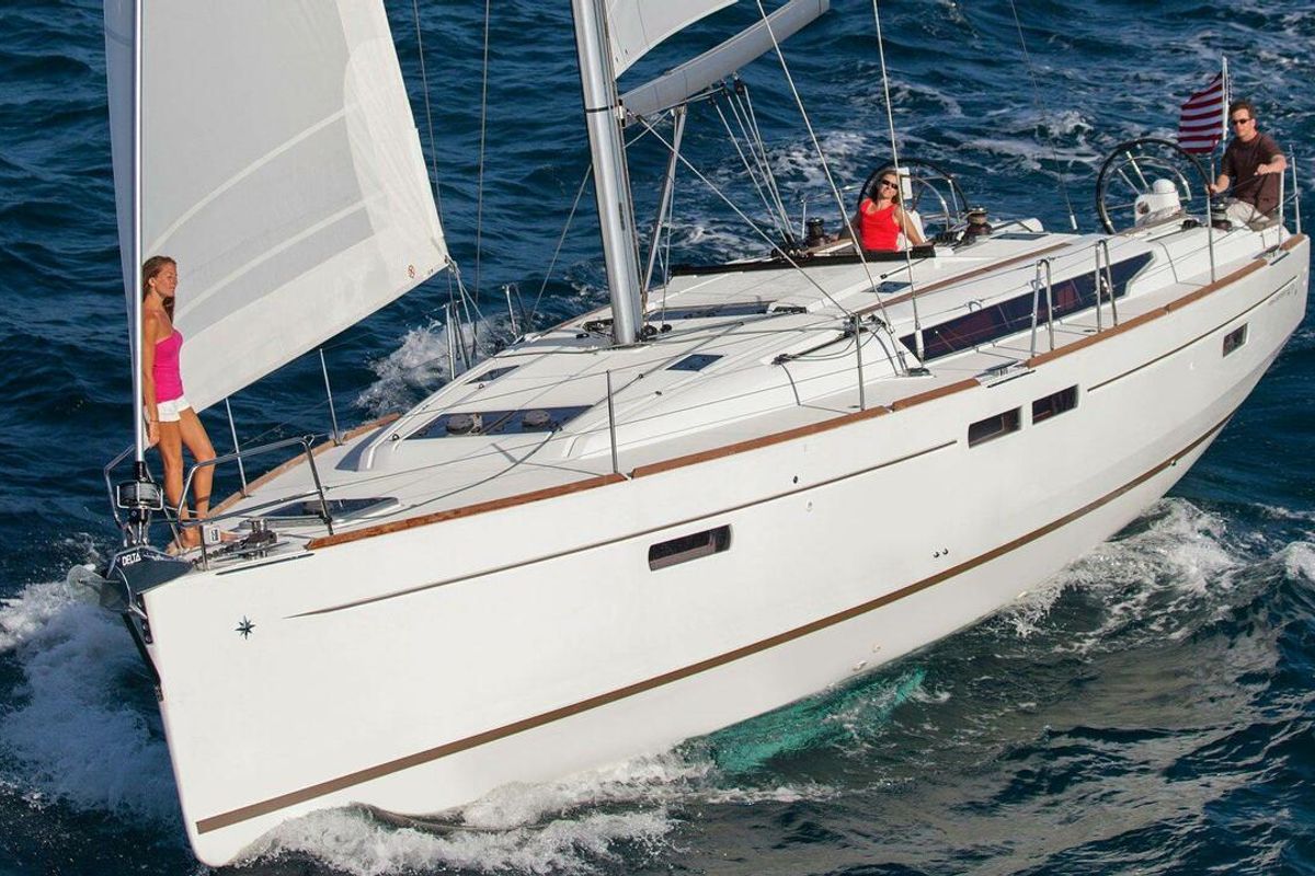 Exterior view of Horizon, a Jeanneau Sun Odyssey 479 sailboat at Općina Rogoznica, Croatia