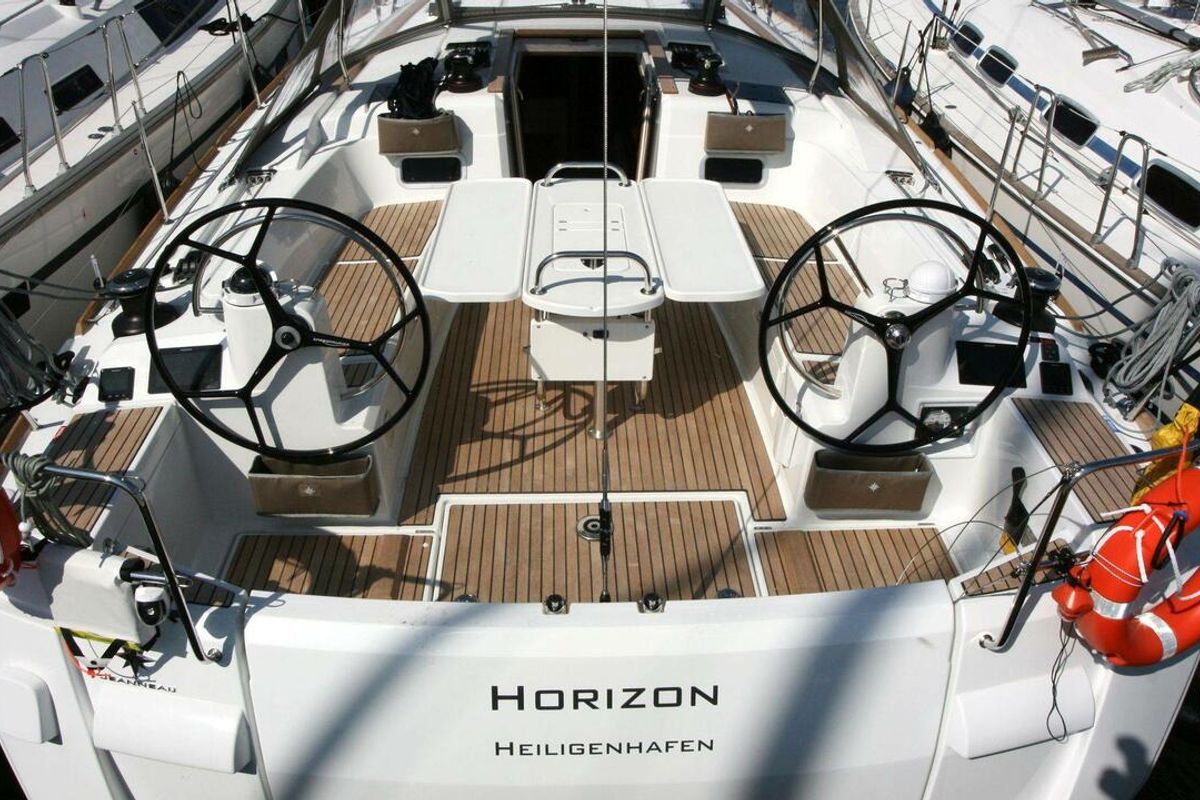 Cockpit of Horizon, a Jeanneau Sun Odyssey 479 sailboat at Općina Rogoznica, Croatia