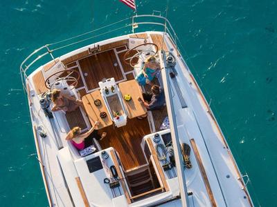 Deck of Horizon, a Jeanneau Sun Odyssey 479 sailboat at Općina Rogoznica, Croatia