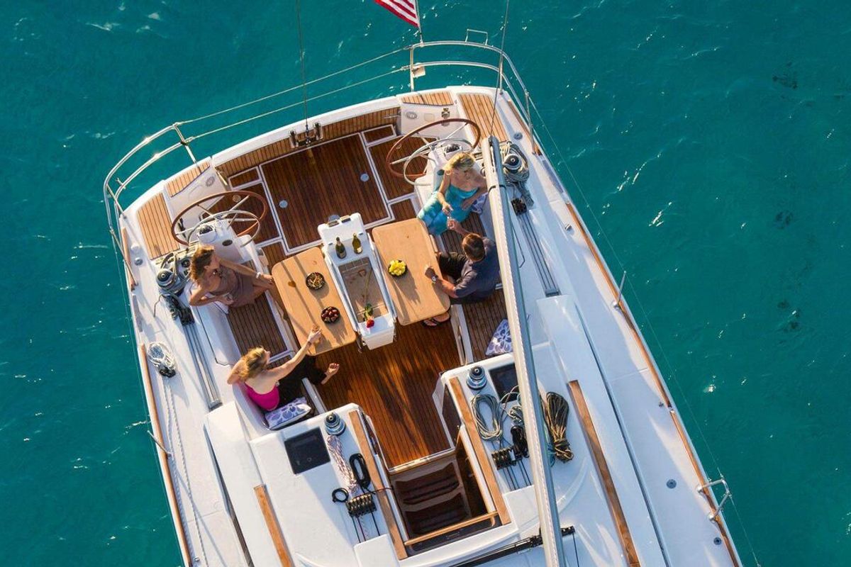 Deck of Horizon, a Jeanneau Sun Odyssey 479 sailboat at Općina Rogoznica, Croatia