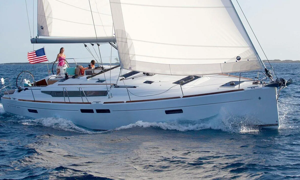 Exterior view of Horizon, a Jeanneau Sun Odyssey 479 sailboat at Općina Rogoznica, Croatia