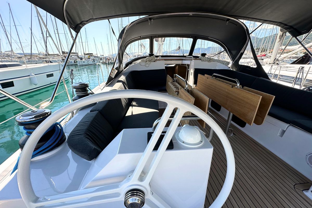 Seaduction, a Elan Impression 50.1 sailboat at Grad Kaštela, Croatia