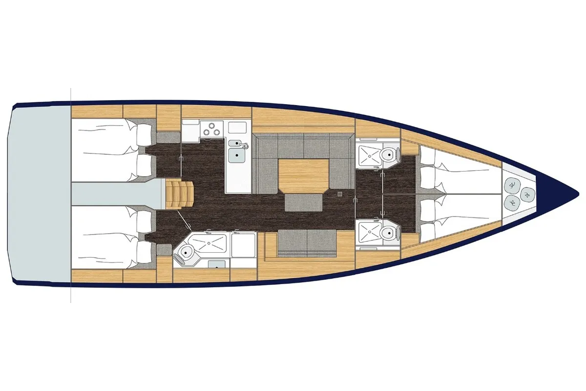 Floor plan of Lego, a Bavaria C45 sailboat at Municipal Unit of Lefkada, Greece