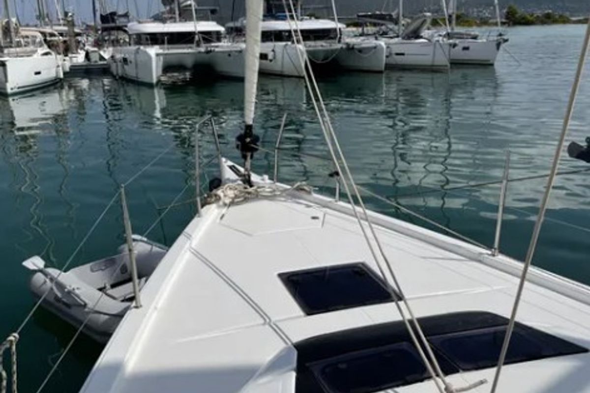 Deck of Souel, a Dufour 390 GL sailboat at Municipal Unit of Apollonioi, Greece