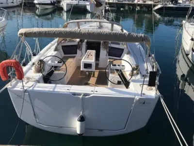 Cockpit of Tahiri, a Dufour 430 GL sailboat at Naples, Italy