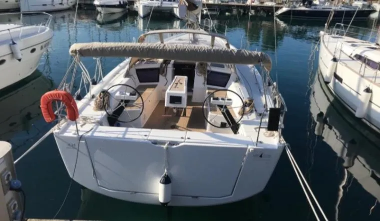 Cockpit of Tahiri, a Dufour 430 GL sailboat at Naples, Italy