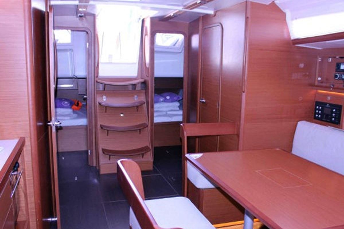 Salon of Tahiri, a Dufour 430 GL sailboat at Naples, Italy