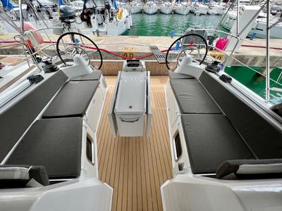 Deck of Thalia, a Jeanneau Sun Odyssey 410 sailboat at Split, Croatia