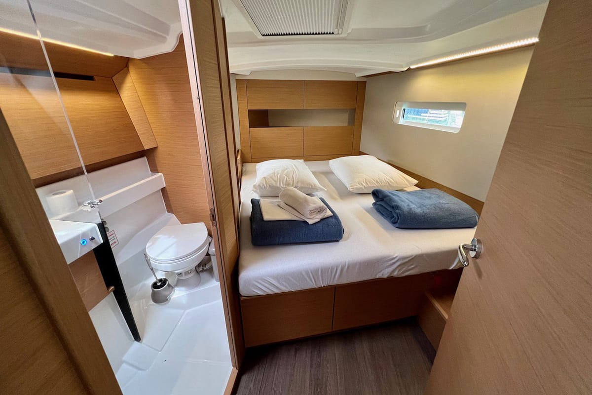 Exterior view of Thalia, a Jeanneau Sun Odyssey 410 sailboat at Split, Croatia