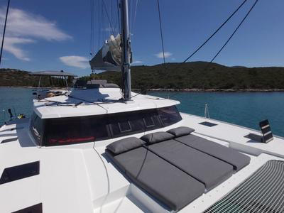 Deck of DESAFINADO, a Fountaine Pajot Saona 47 catamaran at Seget Donji, Croatia