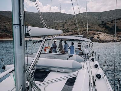 Deck of Orion, a Beneteau Oceanis 51.1 sailboat at Lavreotiki Municipal Unit, Greece