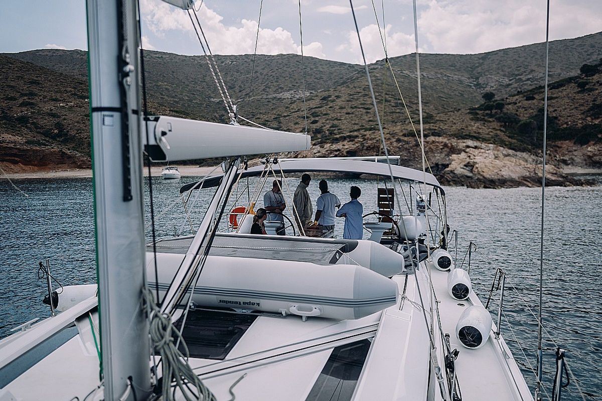 Deck of Orion, a Beneteau Oceanis 51.1 sailboat at Lavreotiki Municipal Unit, Greece