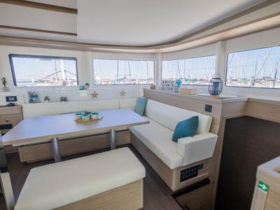Salon of Cari, a Lagoon 46 catamaran at Eden Island Marina, Seychelles