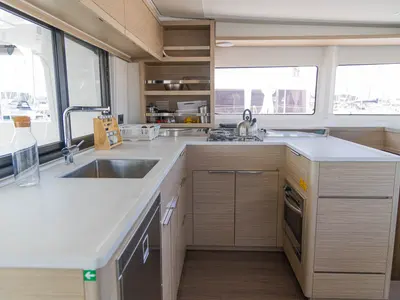 Galley of Cari, a Lagoon 46 catamaran at Eden Island Marina, Seychelles