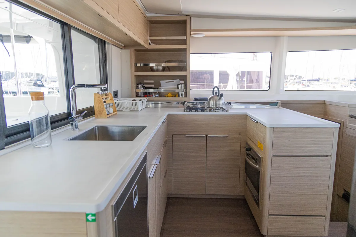 Galley of Cari, a Lagoon 46 catamaran at Eden Island Marina, Seychelles