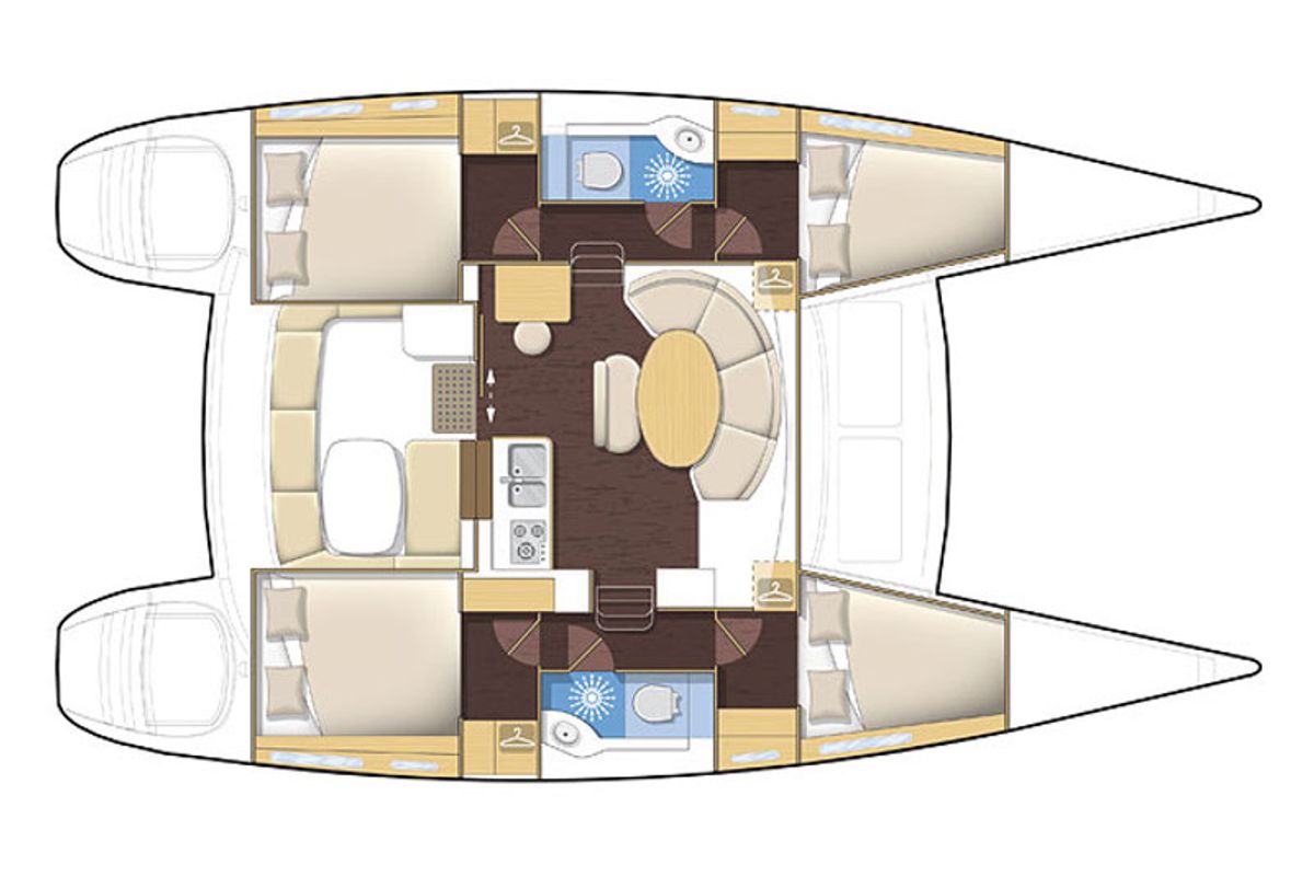 Floor plan of Butterfly, a Lagoon 380 catamaran at Parikia, Greece